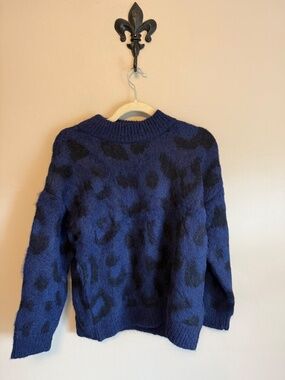 Kate Spade Blue Black Leopard Alpaca Sweater — M